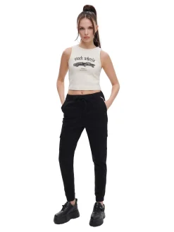 Clearance Cropp Czarne joggery cargo z łańcuchem czarny