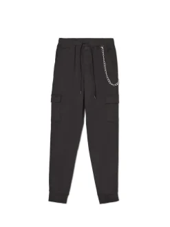 Clearance Cropp Czarne joggery cargo z łańcuchem czarny