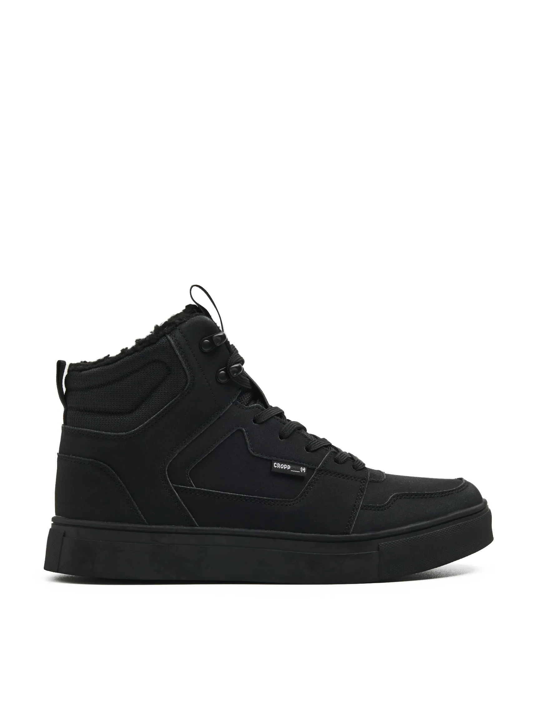 Hot Cropp Czarne sneakersy ze sztucznym barankiem czarny
