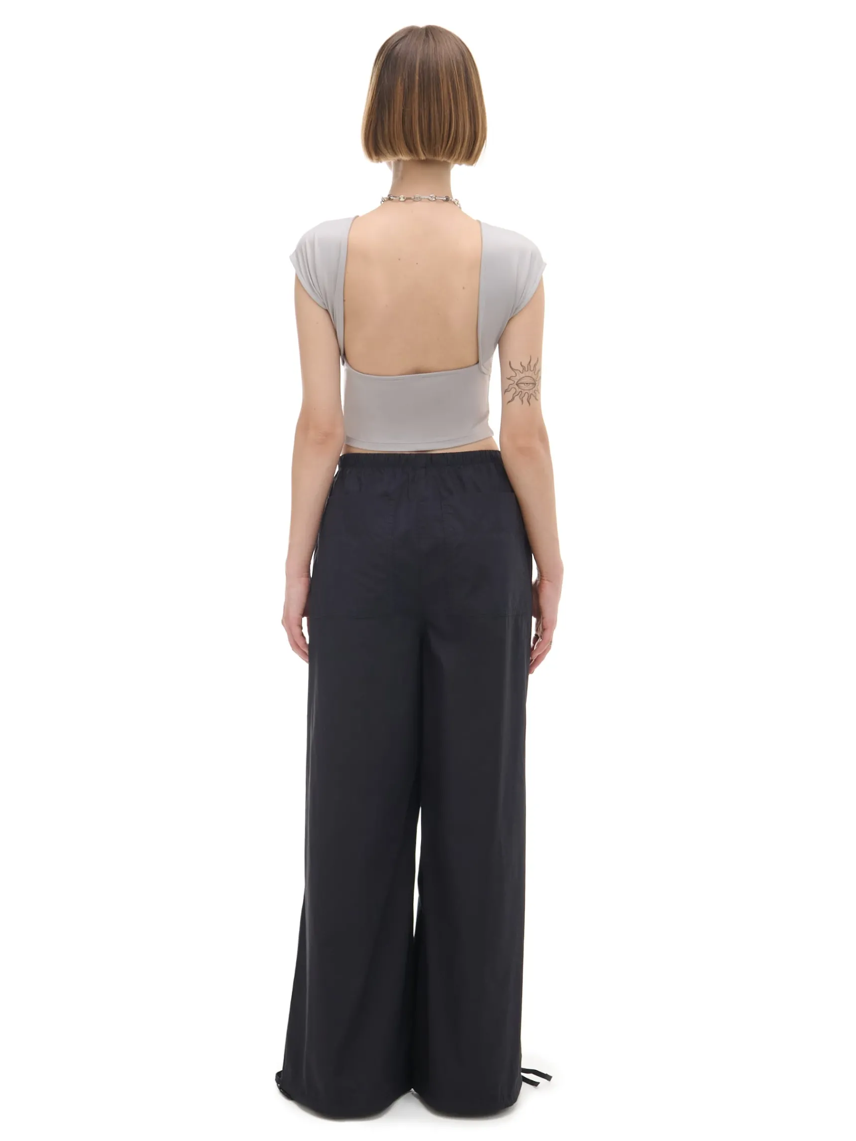 Sale Cropp Czarne spodnie wide leg czarny