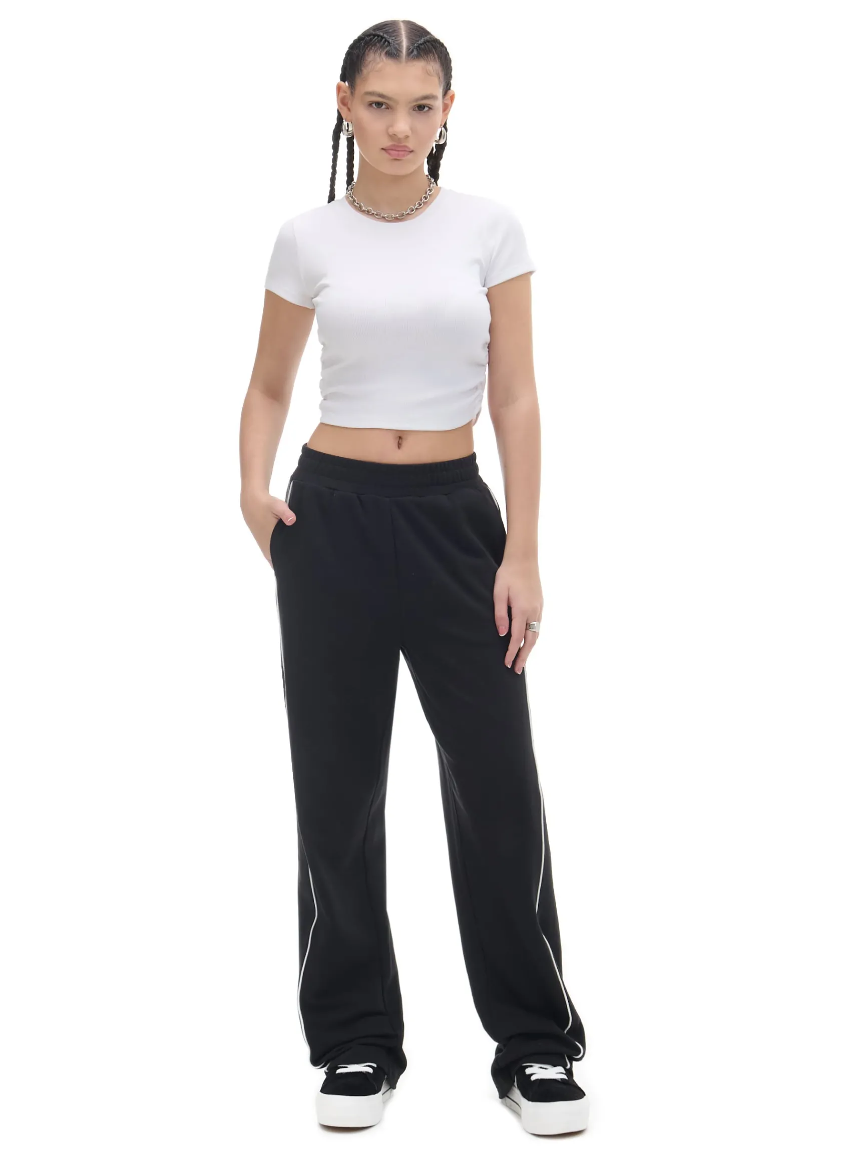 Hot Cropp Czarne spodnie wide leg z wysokim stanem czarny