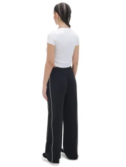 Hot Cropp Czarne spodnie wide leg z wysokim stanem czarny