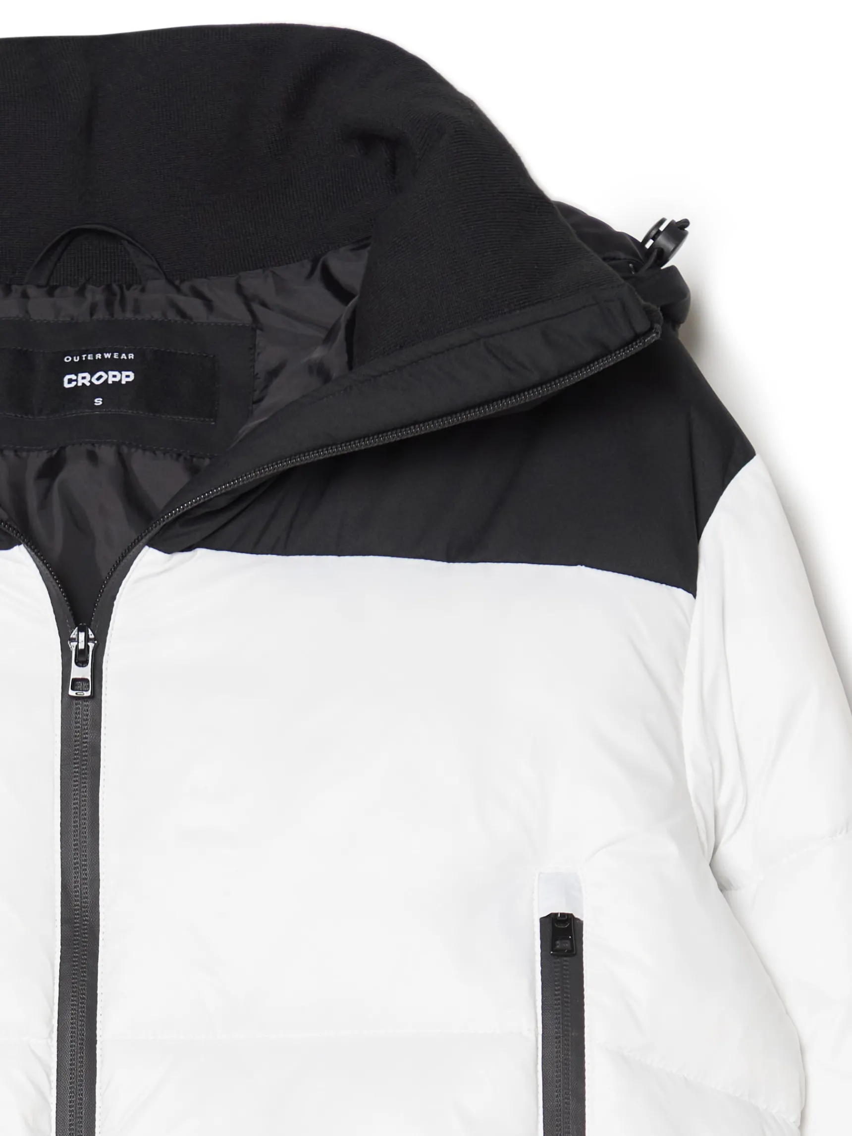 Hot Cropp Czarno-biała kurtka puffer z kapturem biały