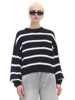 Fashion Cropp Czarno-biały sweter z szerokim rękawem czarny