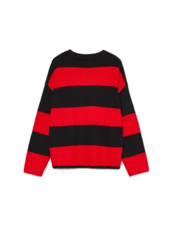 New Cropp Czarno- sweter w paski czerwony