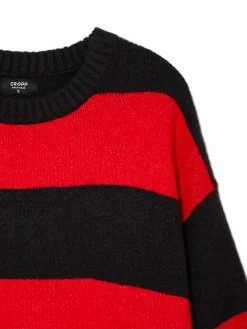 New Cropp Czarno- sweter w paski czerwony