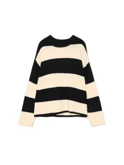 Clearance Cropp Czarno- sweter w paski kremowy