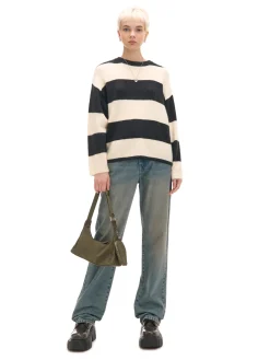 Clearance Cropp Czarno- sweter w paski kremowy