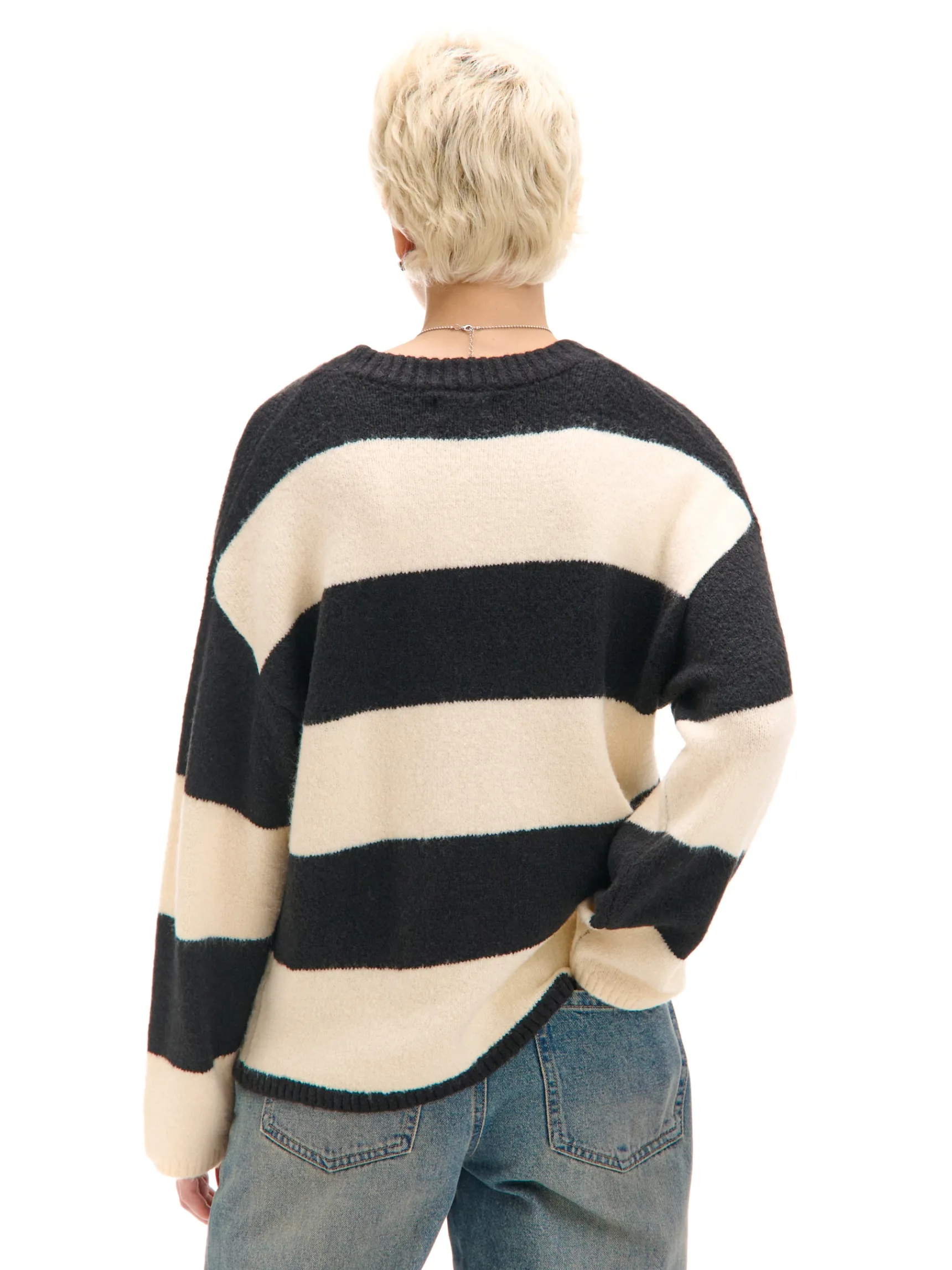 Clearance Cropp Czarno- sweter w paski kremowy