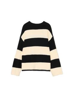 Clearance Cropp Czarno- sweter w paski kremowy