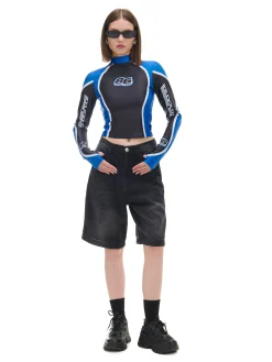Hot Cropp Czarno-niebieska koszulka longsleeve Baltic Games wielobarwny