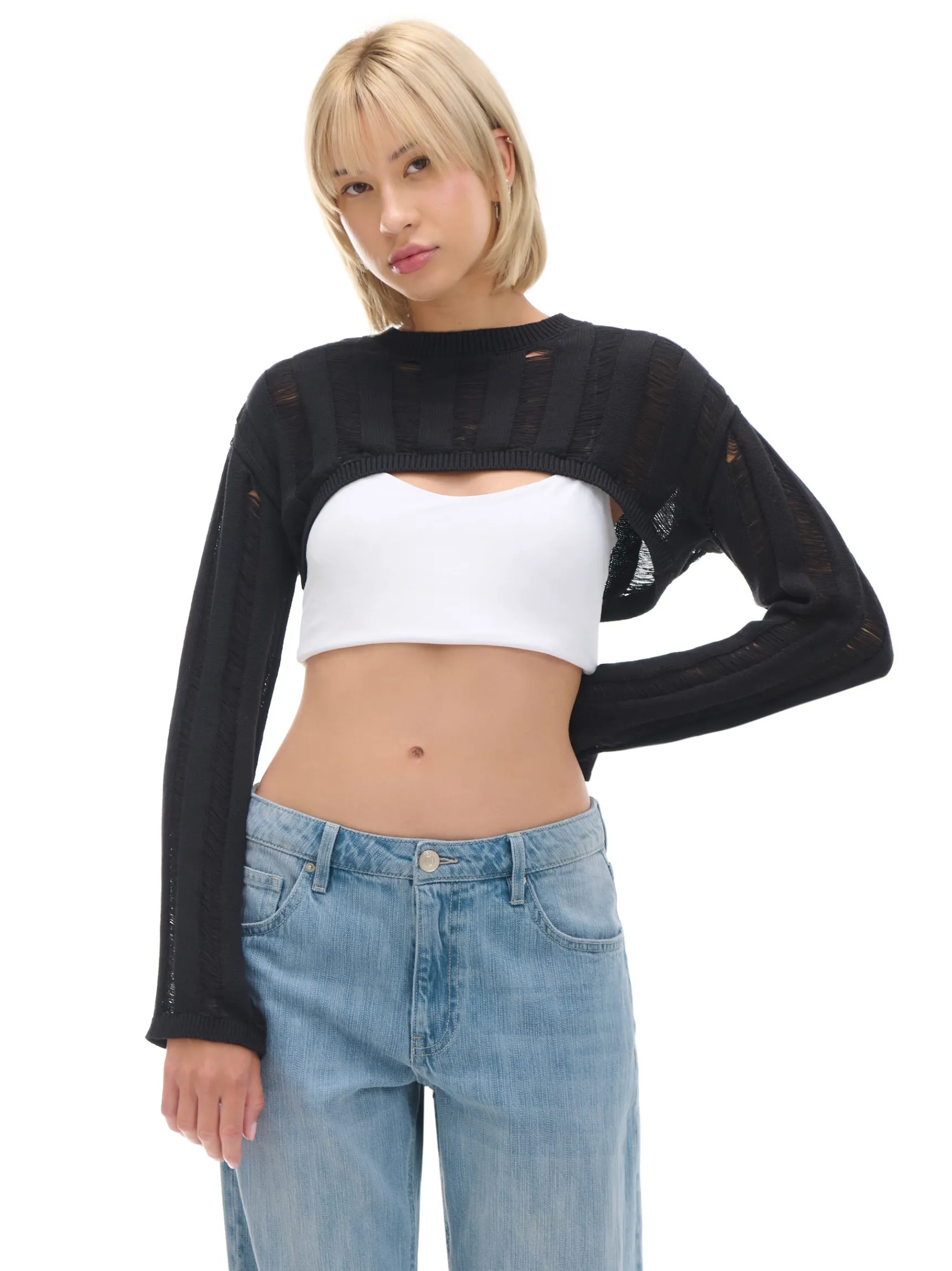 Discount Cropp krótki sweter czarny