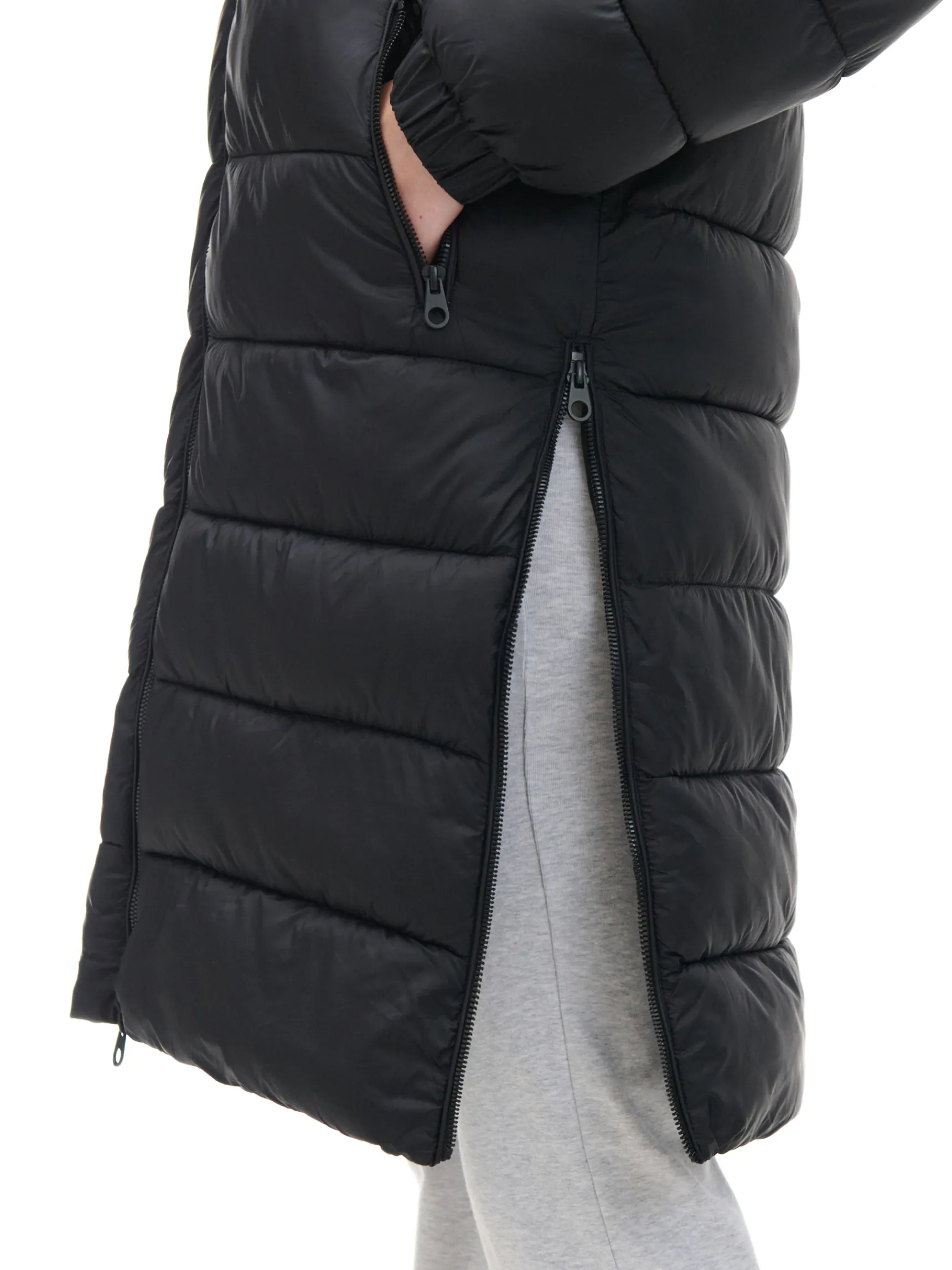 Clearance Cropp płaszcz puffer z kapturem czarny