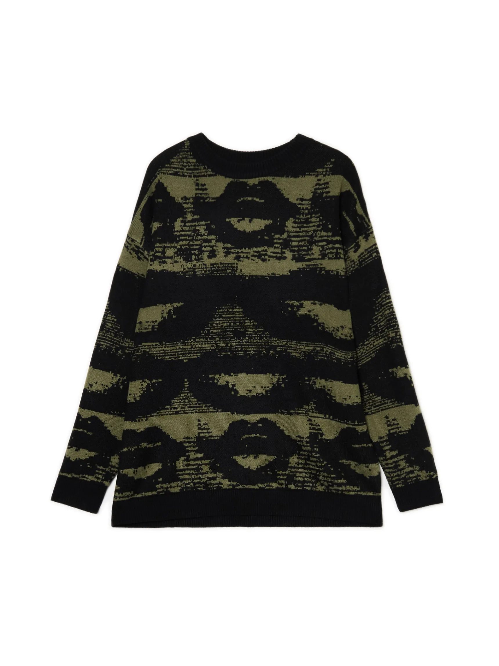 Best Cropp Czarny sweter z artystycznym nadrukiem wielobarwny