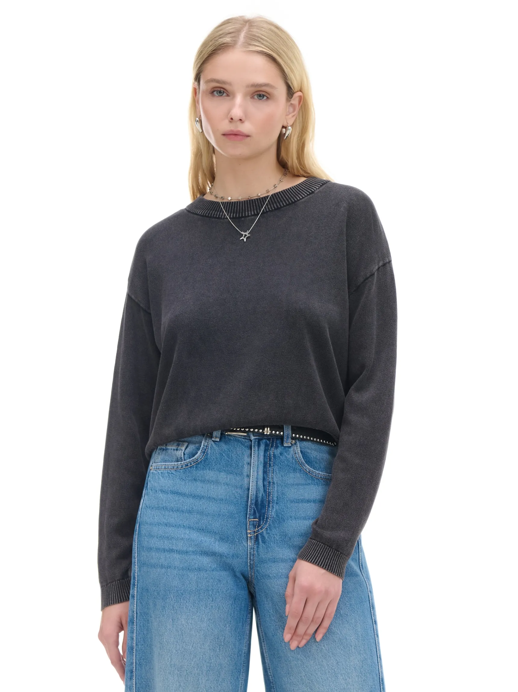 Discount Cropp sweter z efektem sprania czarny