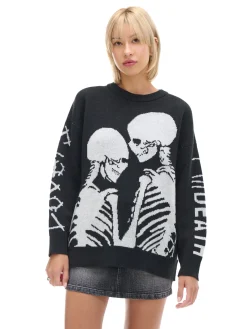 Sale Cropp sweter z motywem kościotrupów czarny