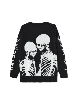 Sale Cropp sweter z motywem kościotrupów czarny
