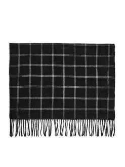 Clearance Cropp szalik w kratę z frędzlami czarny