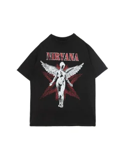 Fashion Cropp T-shirt oversize z grafiką Nirvana UNISEX czarny