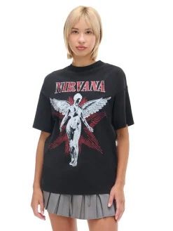 Fashion Cropp T-shirt oversize z grafiką Nirvana UNISEX czarny