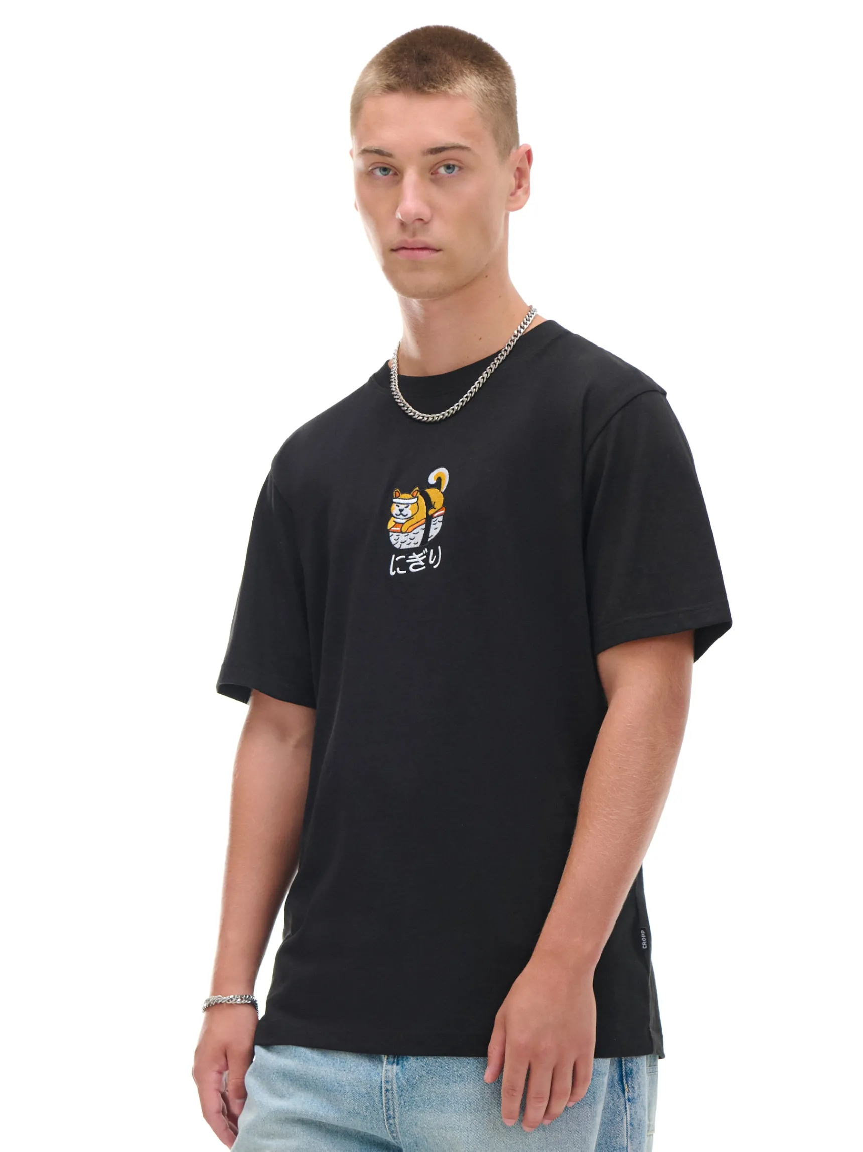 Discount Cropp t-shirt z haftem czarny