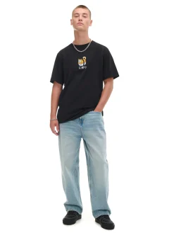 Discount Cropp t-shirt z haftem czarny