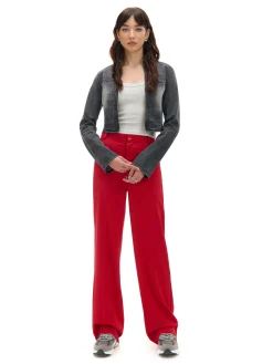 Clearance Cropp Czerwone spodnie z wysokim stanem czerwony