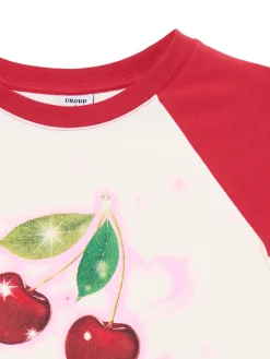Fashion Cropp Dopasowany T-shirt z wiśniami biały