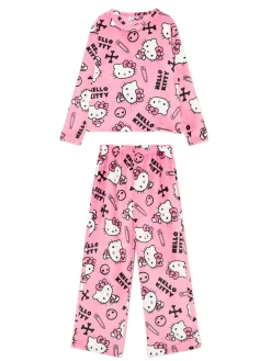 Sale Cropp Dwuczęściowa pluszowa piżama Hello Kitty różowy