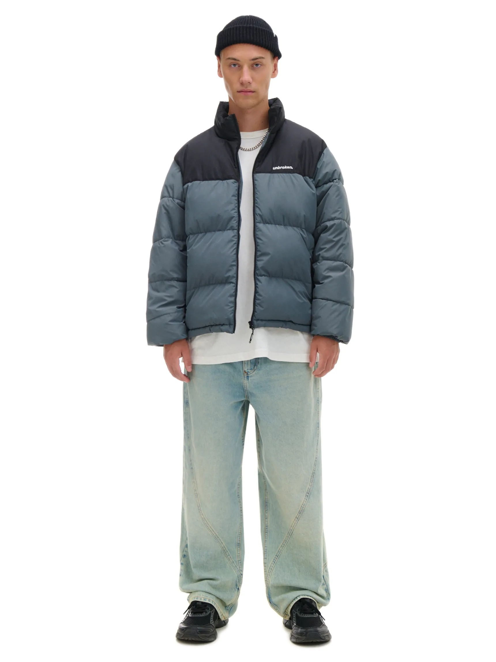 Outlet Cropp Dwukolorowa kurtka puffer surowygranatowy