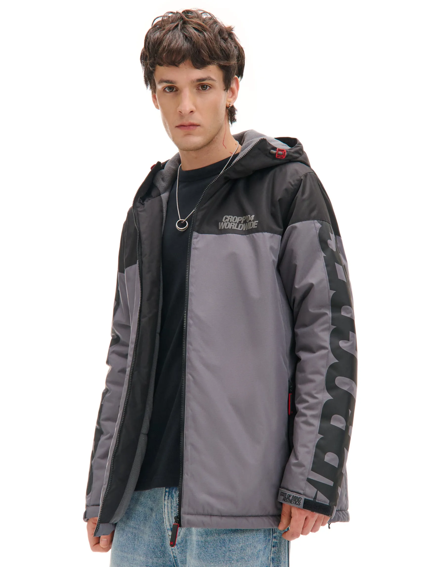 Clearance Cropp Dwukolorowa kurtka z kapturem szary