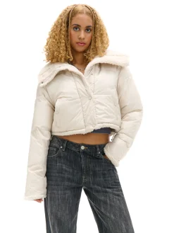 Sale Cropp Dwustronna beżowa kurtka puffer beżowy