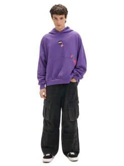 Clearance Cropp Fioletowa bluza z kapturem i nadrukami fioletowy