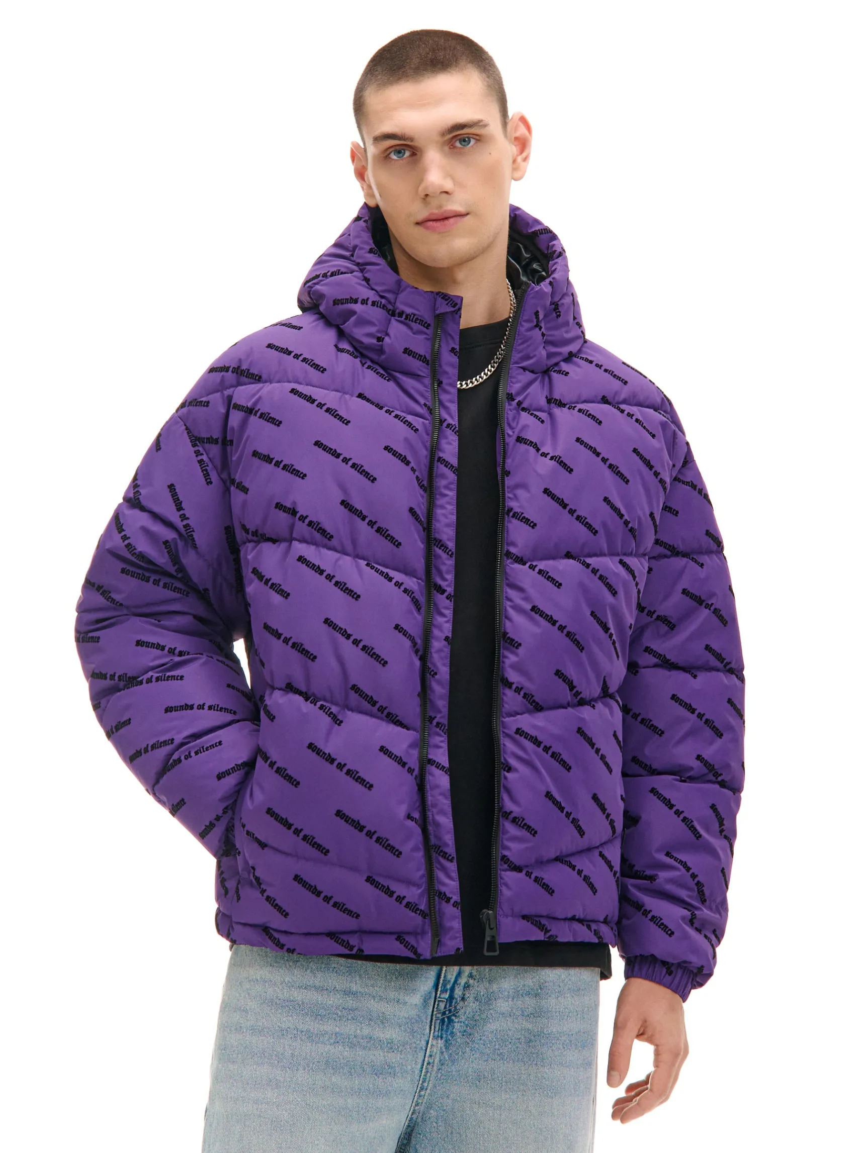 Clearance Cropp Fioletowa kurtka puffer z kapturem fioletowy