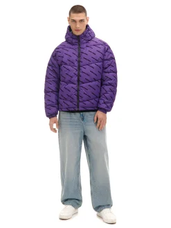 Clearance Cropp Fioletowa kurtka puffer z kapturem fioletowy