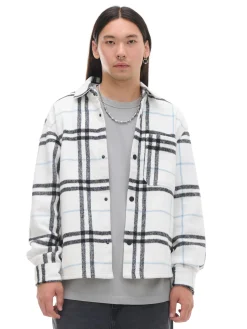Outlet Cropp Flanelowa kraciasta koszula z domieszką wełny biały