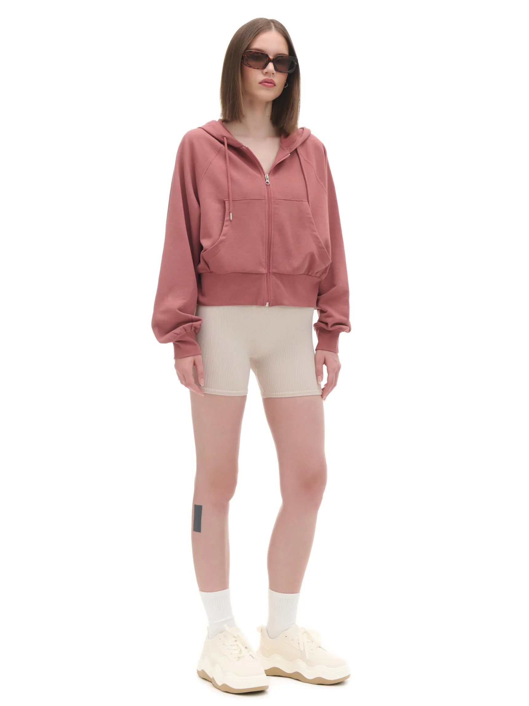 Outlet Cropp Gładka rozpinana bluza z kapturem różowy