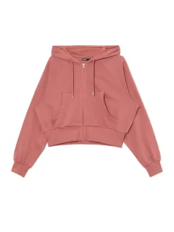 Outlet Cropp Gładka rozpinana bluza z kapturem różowy