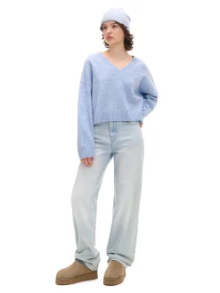 Hot Cropp Gładki jasnoniebieski sweter błękitny