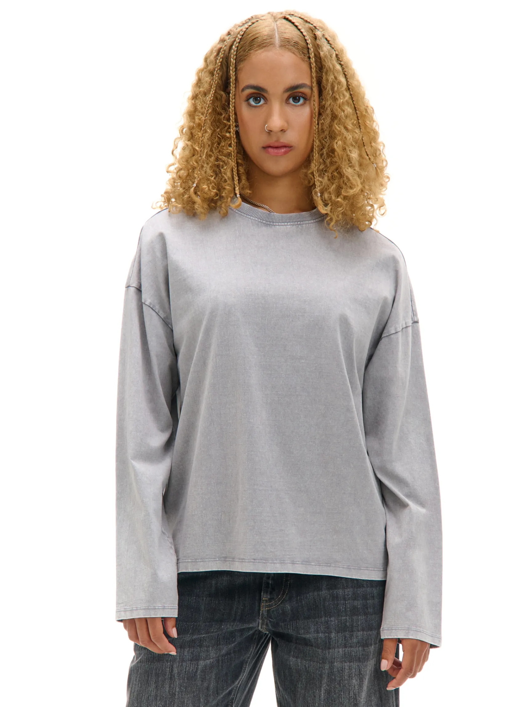 Discount Cropp Gładki szary T-shirt longsleeve UNISEX jasnyszary