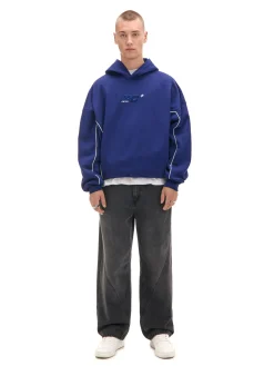 Sale Cropp Granatowa bluza hoodie z naszywkami granatowy