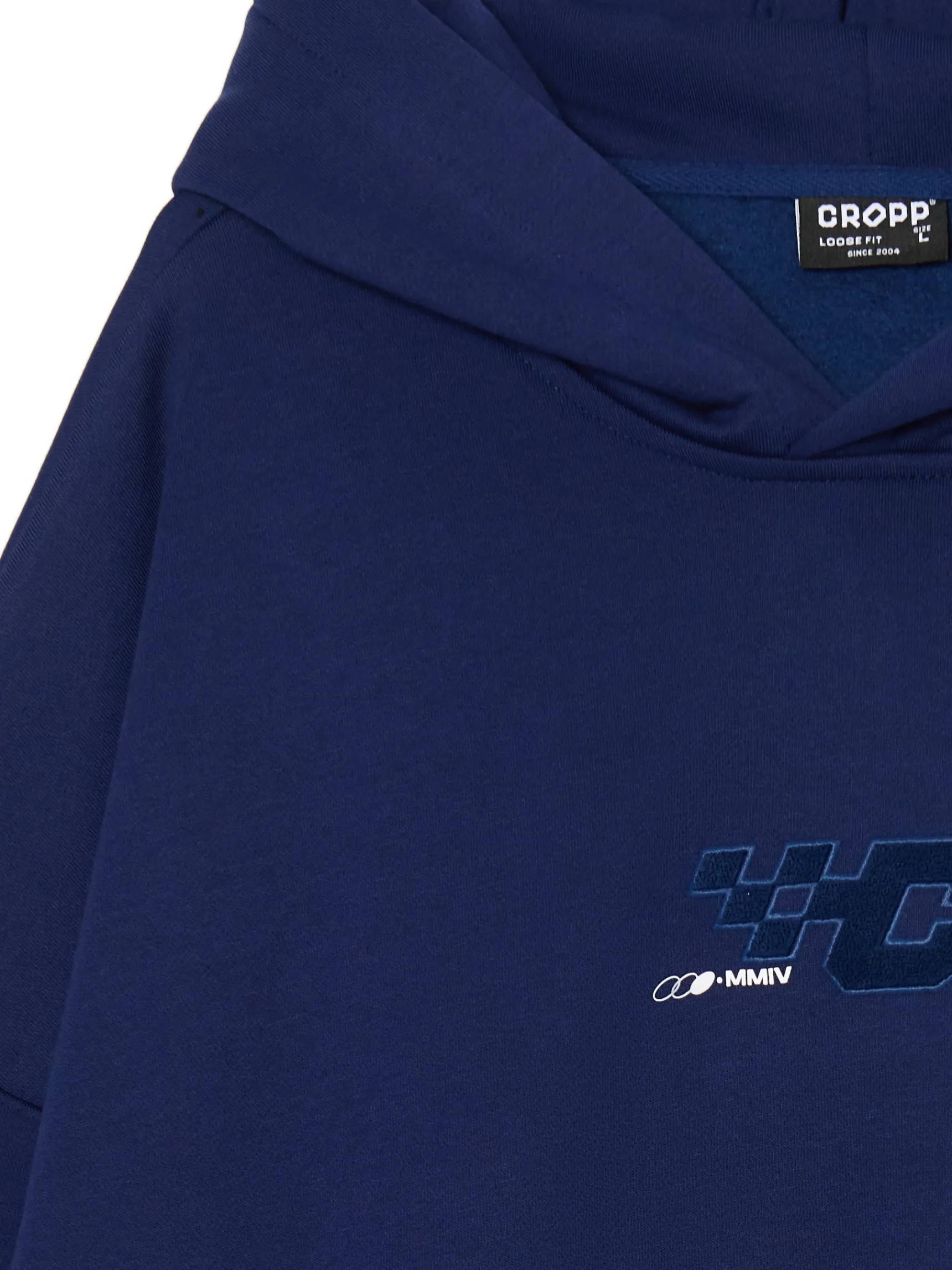Sale Cropp Granatowa bluza hoodie z naszywkami granatowy