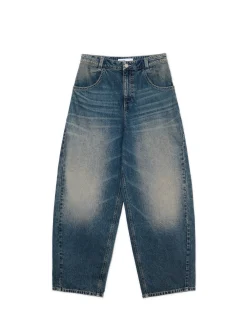 Sale Cropp Granatowe jeansy skater z efektem sprania granatowy