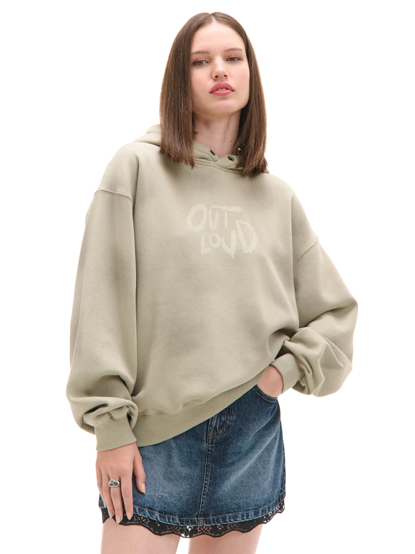 Online Cropp Jasna bluza z kapturem i nadrukami kremowy
