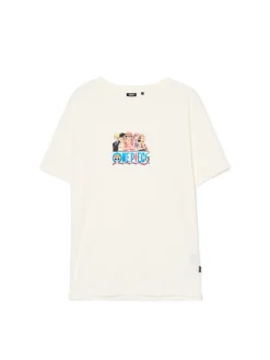 Hot Cropp Jasna koszulka z nadrukiem One Piece kremowy