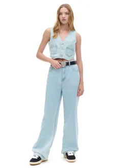 Fashion Cropp Jasne jeansy retro wide leg niebieski