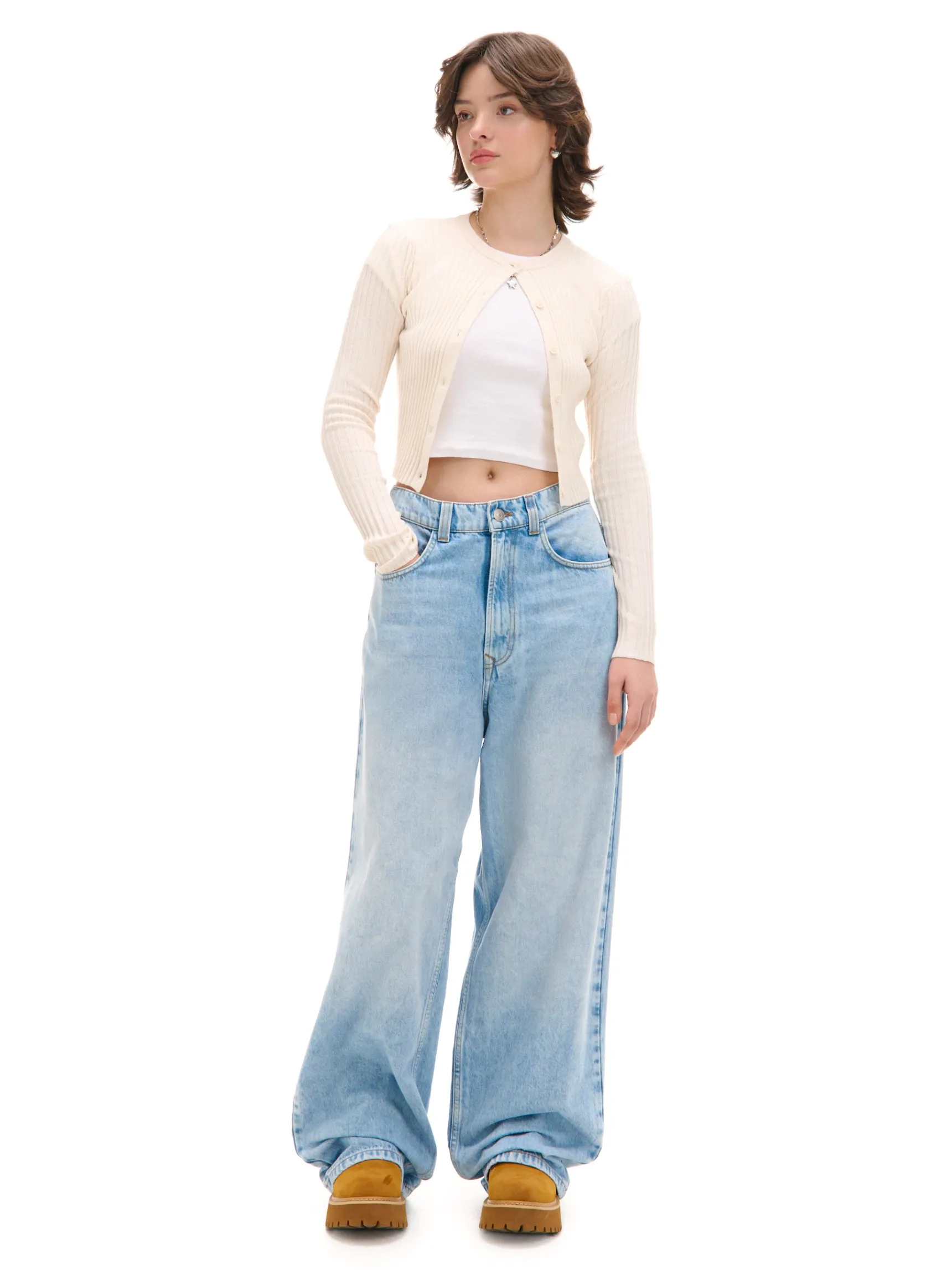 Fashion Cropp Jasne jeansy super baggy niebieski