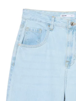 Discount Cropp Jasne jeansy wide leg PETITE niebieski