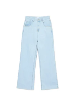 Discount Cropp Jasne jeansy wide leg PETITE niebieski