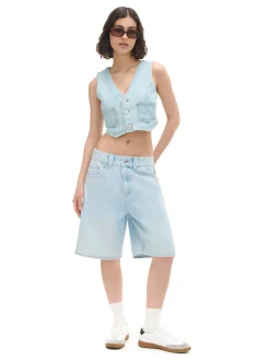 Online Cropp Jasne szorty denim bermudy niebieski